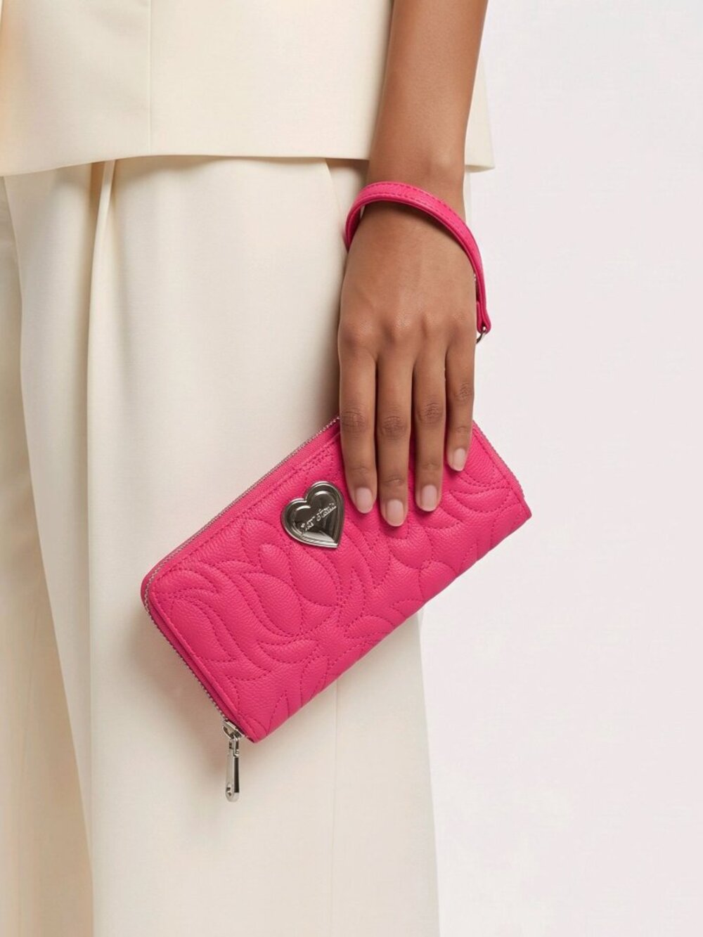 Betsey Johnson ✦ Pink Quilted Vegan Wristlet Wallet ✦ Heart Logo Charm Zip Close